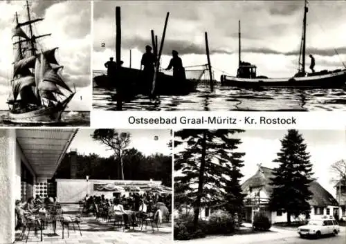 Ak Ostseebad Graal Müritz, Segelschulschiff Wilhelm Pieck, Am Bodden, Broiler-Gaststätte