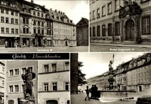 Ak Görlitz in der Lausitz, Barockbauten, Leninplatz 29, Portal Untermarkt 16, Ritterbrunnen, Neptun