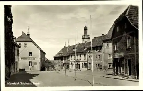 Ak Mansfeld im Harzvorland, Markt, Ratskeller, Geschäfte