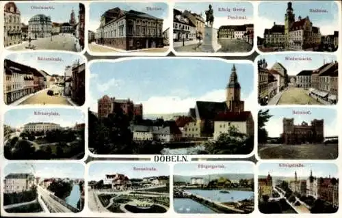 Ak Döbeln in Sachsen, Bahnhof, Obermarkt, Niedermarkt, Rathaus, Theater, Körnerplatz, Königstraße