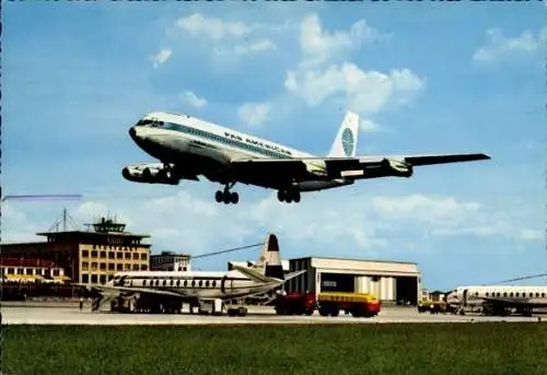 Ak Leinfelden Echterdingen, Flughafen Stuttgart, Passagierflugzeug Pan American, Shell Tankwagen