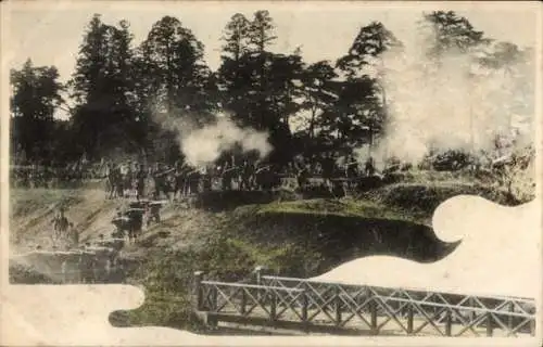 Ak Japanische Armee, Schießübungen, Soldaten, Brücke