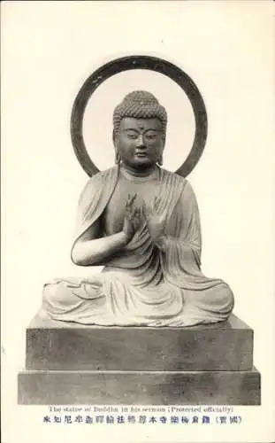 Ak Japan, Statue von Buddha in seiner Predigt