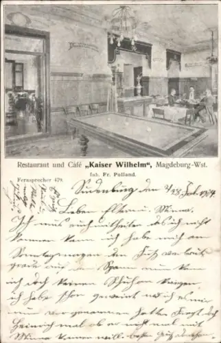 Ak Wilhelmstadt Magdeburg an der Elbe, Restaurant-Café Kaiser Wilhelm, Billard