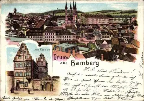 Litho Bamberg in Oberfranken, Stadtansicht, Alte Residenz