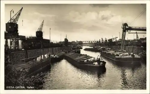 Ak Gröba Riesa an der Elbe Sachsen, Hafen