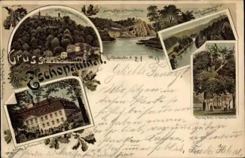 Litho Lichtenwalde Niederwiesa Sachsen, Schloss, Harras Eiche, Denkmal