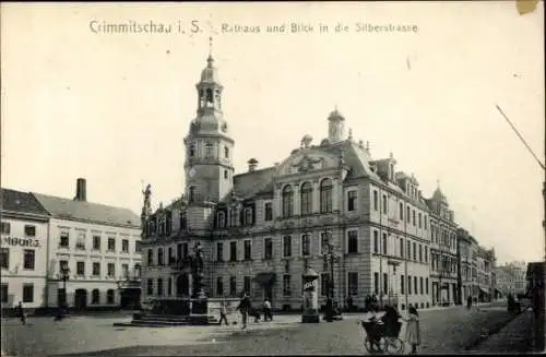 Ak Crimmitschau in Sachsen, Rathaus und Blick in die Silberstraße