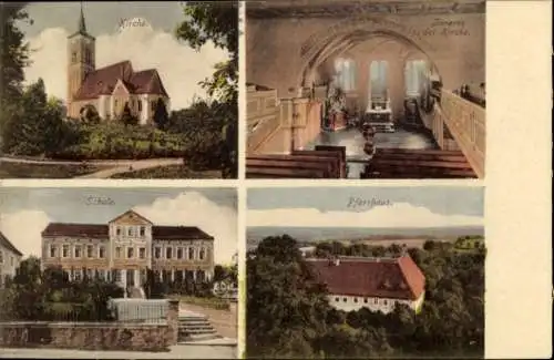 Ak Naustadt Scharfenberg Klipphausen in Sachsen, Kirche, Schule, Pfarrhaus