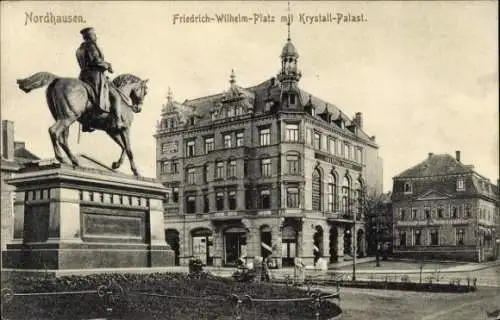 Ak Nordhausen am Harz, Friedrich Wilhelm Platz mit Krystall Palast, Denkmal