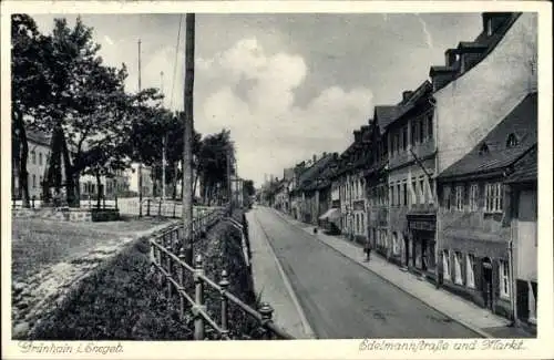 Ak Grünhain im Erzgebirge Sachsen, Edelmannstraße und Markt