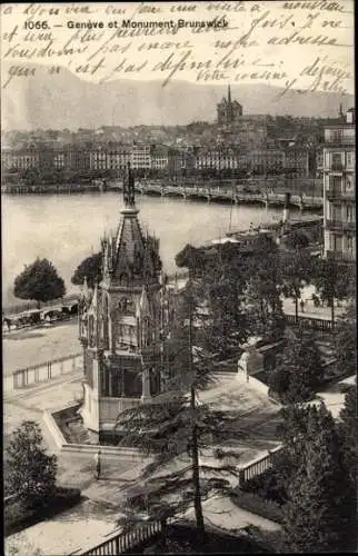 Ak Genf Genf Schweiz, Stadt und Brunswick Monument