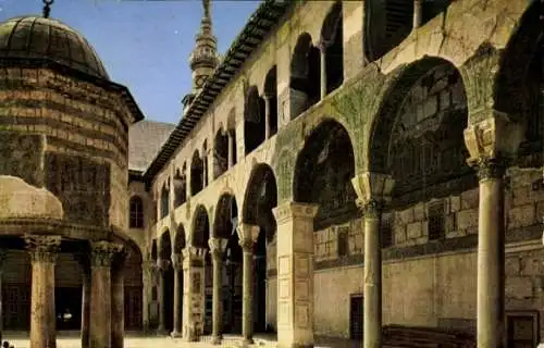 Ak Damaskus Syrian, Arkaden im Hof der Omaiyade-Moschee