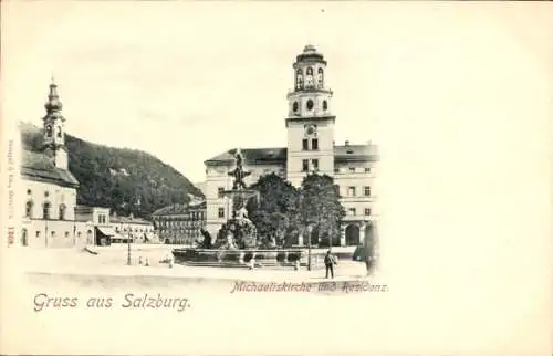 Ak Salzburg in Österreich, Michaeliskirche und Residenz