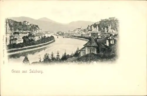 Ak Salzburg in Österreich, Blick auf die Salzach, Stadt