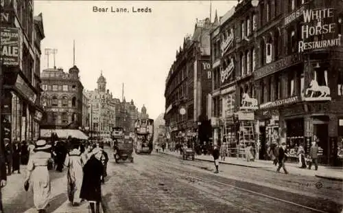 AK Leeds Yorkshire England, Boar Lane, weißes Pferd Restaurant