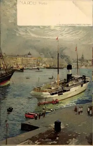 Litho Napoli Neapel Campania, Dampfer im Hafen