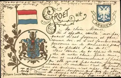 Präge Wappen Ak Arnhem Gelderland Niederlande