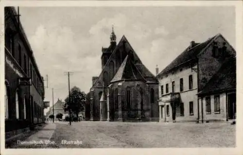 Ak Dommitzsch an der Elbe Sachsen, Elbstraße, Kirche