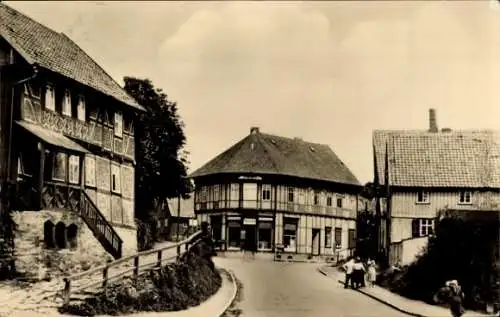 Ak Güntersberge Harzgerode am Harz, Straßenpartie, Fachwerkhäuser