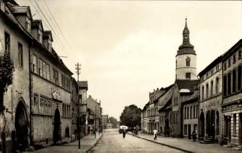 Ak Laucha in Sachsen Anhalt, Dr. Külz Straße, Geschäfte, Kirche