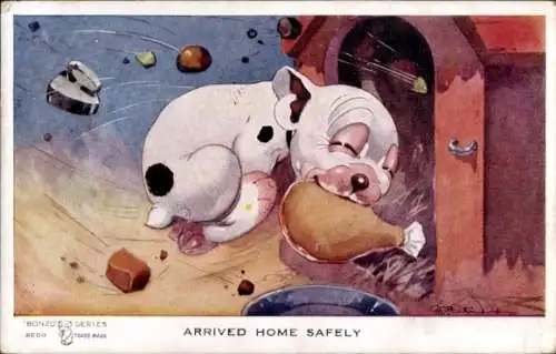 Künstler Ak Studdy, George Ernest, Glücklich gelandet, Bonzo, Hund