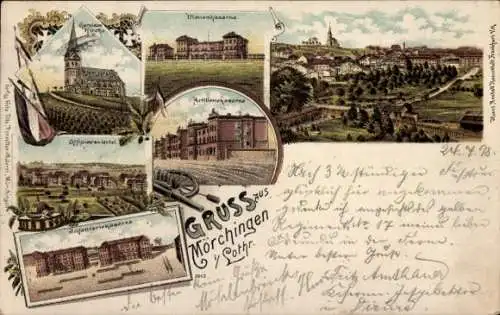 Litho Morhange Mörchingen Lothringen Moselle, Ulanenkaserne, Artilleriekaserne, Infanteriekaserne