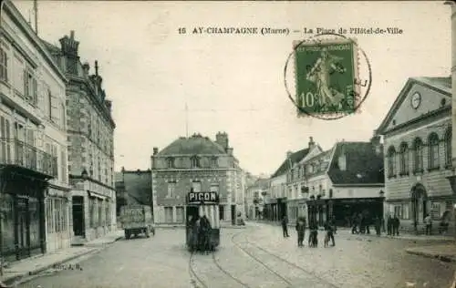 Ak Aÿ-Champagne Marne, Place de l’Hotel de Ville