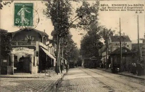 Ak Enghien les Bains Val d'Oise, Boulevard d'Argenteuil, Straßenbahnhaltestelle