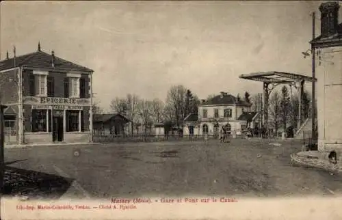 Ak Mussey Meuse, Bahnhof, Brücke über den Kanal