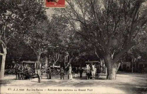 Ak Aix les Bains Savoie, Ankunft der Autos am Grand Port