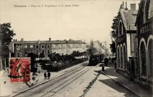 Ak Vierzon-Cher, Place de la République, öffentlicher Garten