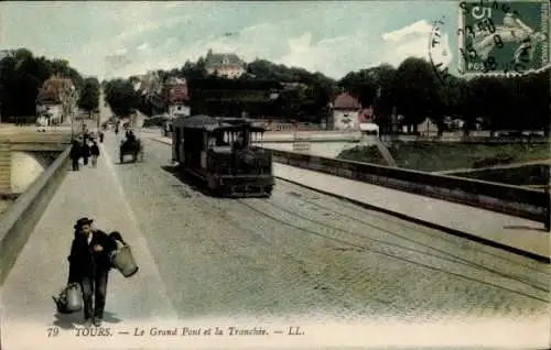 Ak Tours Indre et Loire, Grand Pont, Trenche