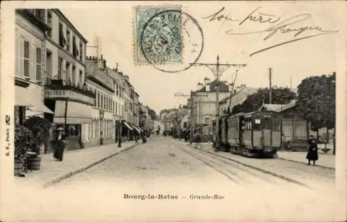 Ak Bourg la Reine Hauts de Seine, Grande Rue, Straßenbahn