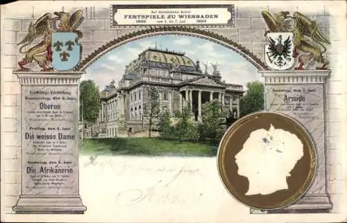 Passepartout Ak Wiesbaden in Hessen, Festspiele zu Wiesbaden 1903, Wappen