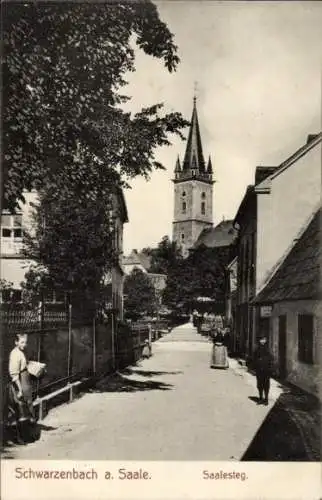 Ak Schwarzenbach an der Saale Oberfranken, Saalesteg, Kirche