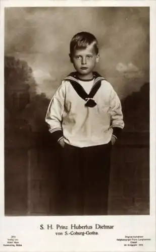 Ak Prinz Hubertus Dietmar von Sachsen Coburg Gotha, Kinderportrait im Matrosenanzug