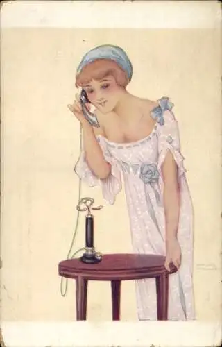 Jugendstil Künstler Ak Kirchner, Raphael, Frauenportrait, Telefon