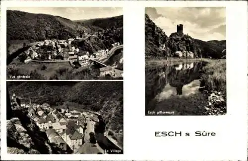 Ak Esch sur Sure Esch an der Sauer Luxemburg, Gesamtansicht, Luftbild, Burg, Fluss