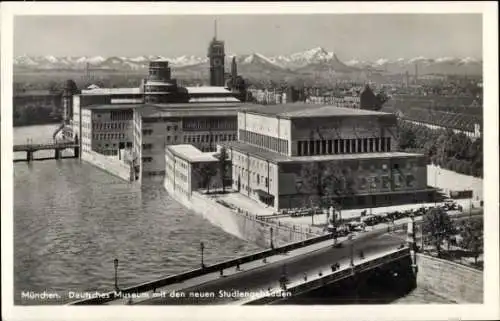 Ak München Bayern, Deutsches Museum mit den neuen Studiengebäuden