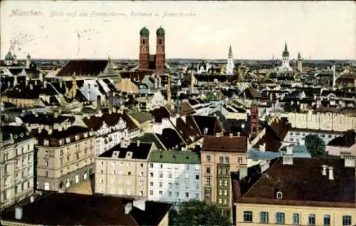 Ak München, Frauentürme, Rathaus und Peterskirche