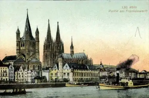 Ak Köln am Rhein, Frankenwerft, Dampfer, Dom, St. Martin