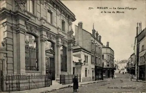 Ak Melun Seine et Marne, Caisse d’Epargne, Rue du Miroir