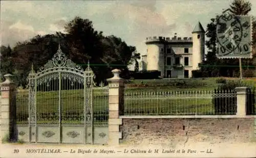 Ak Montélimar Drôme, La Begude de Mazenac, Le Chateau de M Loubet, le Parc