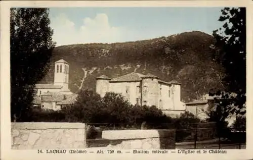 Ak Lachau Drôme, Station estivale, Kirche, Schloss