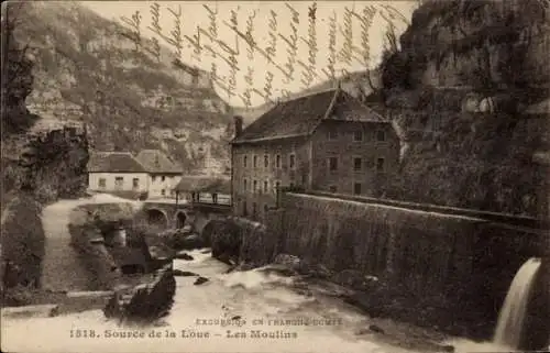 Ak Franche-Comte, Source de la Loue, Mühlen