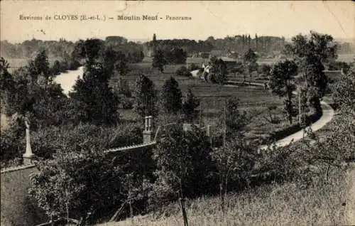 Ak Cloyes sur le Loir Eure et Loir, Panorama, Moulin Neuf