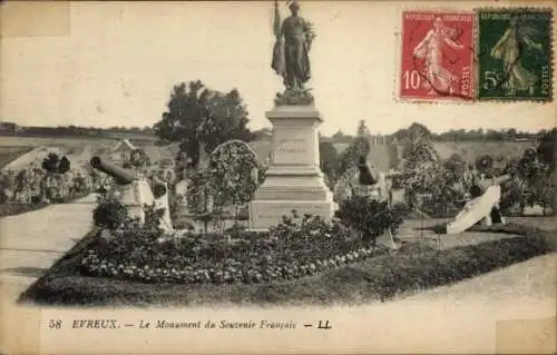 Ak Évreux Eure, Monument du Souvenir Francais, Statue, Kanonen