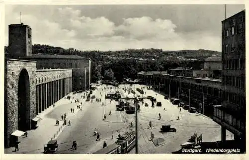 Ak Stuttgart in Württemberg, Hindenburgplatz, Hauptbahnhof, Straßenbahn