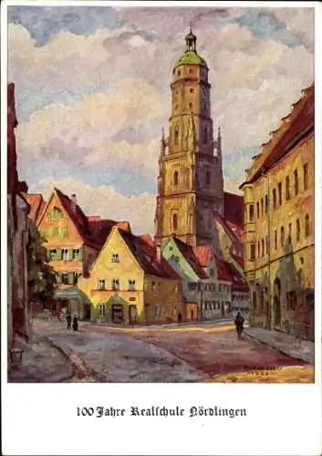 Künstler Ak Gabler, Fr., Nördlingen im Nördlinger Ries, Der Holzmarkt, Kirche